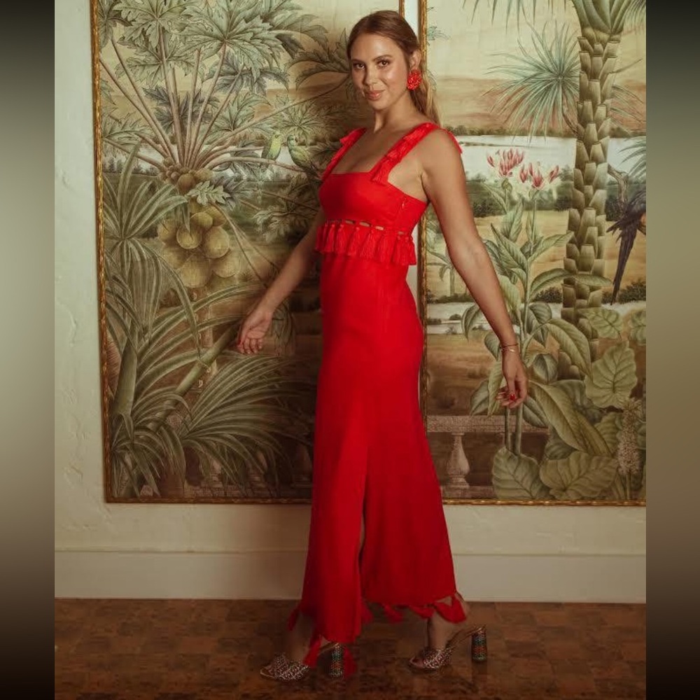 NWT Antonio Melani x The Nat Note Cici Tassel Linen blend Maxi Dress Size 16 - Picture 4 of 9